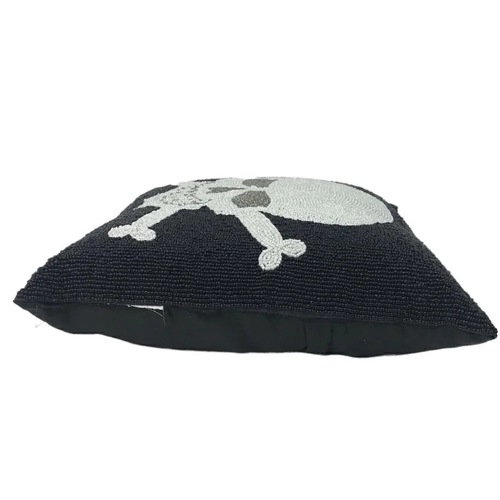 Poison Skull & Crossbones Decorative Throw Pillow Black White Beaded Goth Death